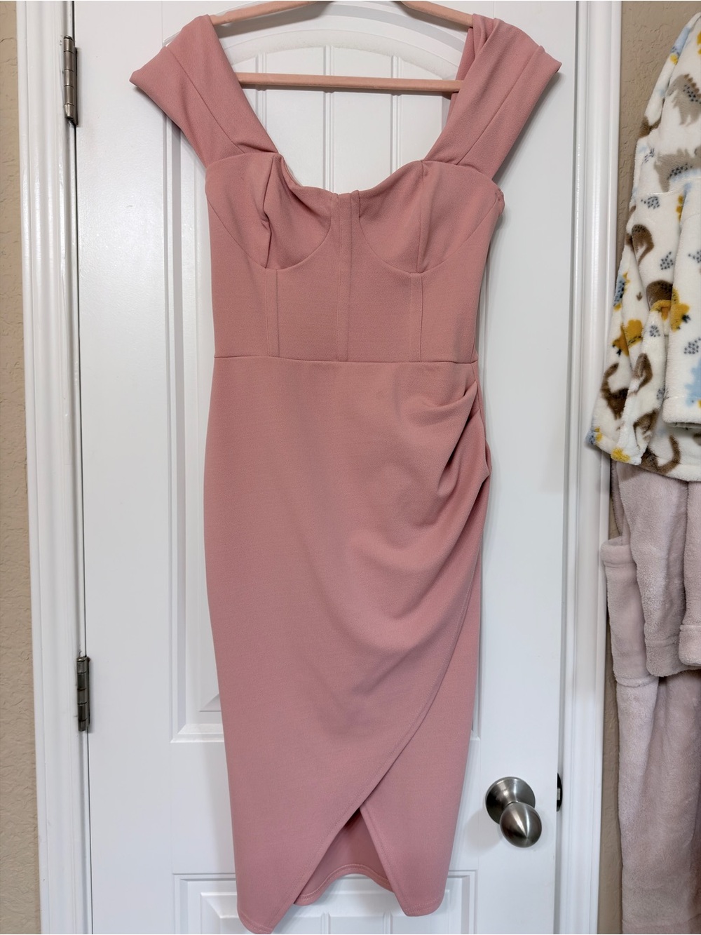 Boohoo Dusty Rose Off-Shoulder Midi Dress